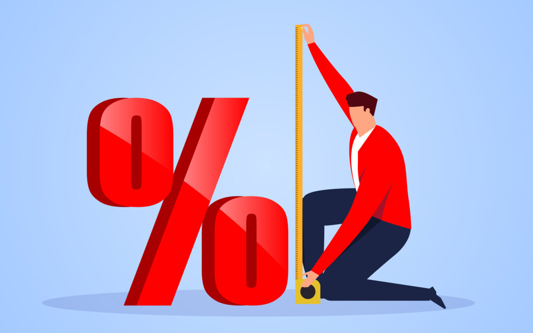 man measuring percentage symbol with tape measure