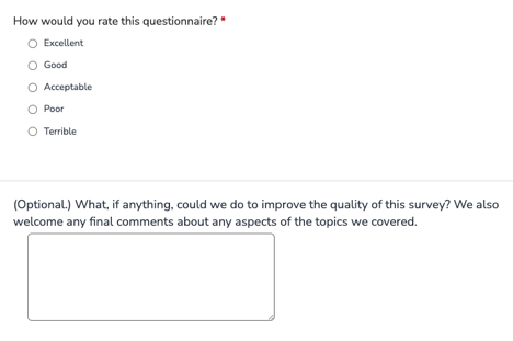 survey rating question then text box